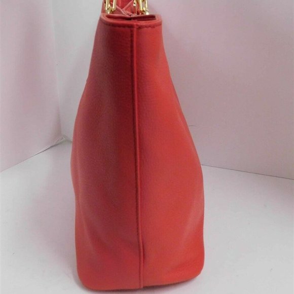 Tory Burch Red Pebbled Leather Large Chain Tote Shoulder Bag - Picture 4 of 6